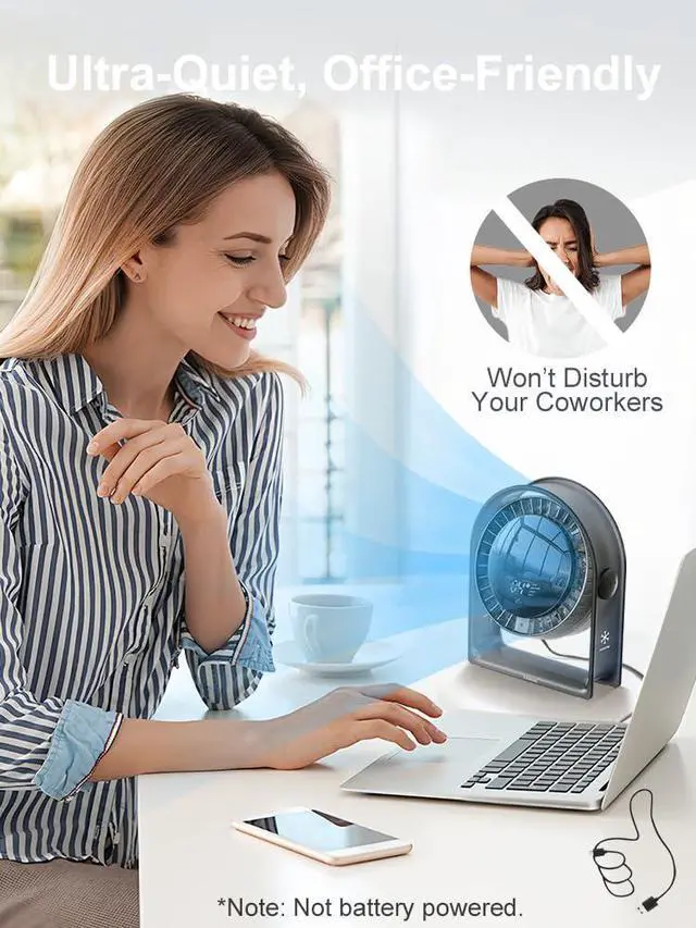 Alt view image 13 of 13 - 2026 New Desk Fan, Quiet Air Circulator Mini Fan for Bedroom, Portable Smart Display USB Fan, 4 Speeds Strong Airflow, 120°Tilt, Small Desktop Table Fans For Office Bedside Room, Translucent Black