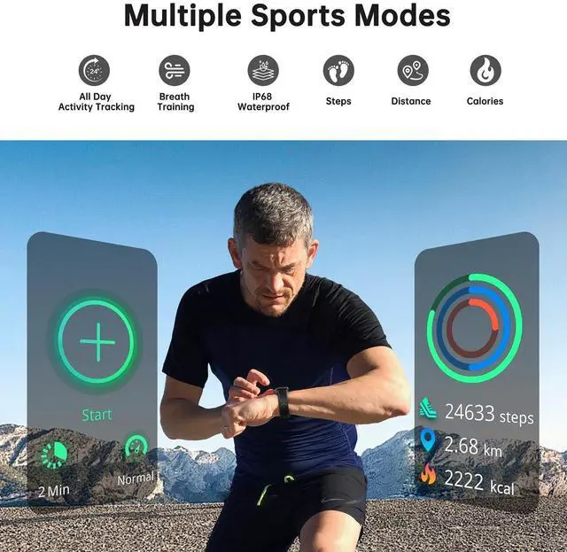 Alt view image 11 of 14 - Health Fitness Tracker, Smart Watch with 24/7 Heart Rate and Blood Oxy-gen Monitor, Sleep Tracker with IP68 Waterproof, Activity Tracker Pedometer Step Counter for Women Men (Black)