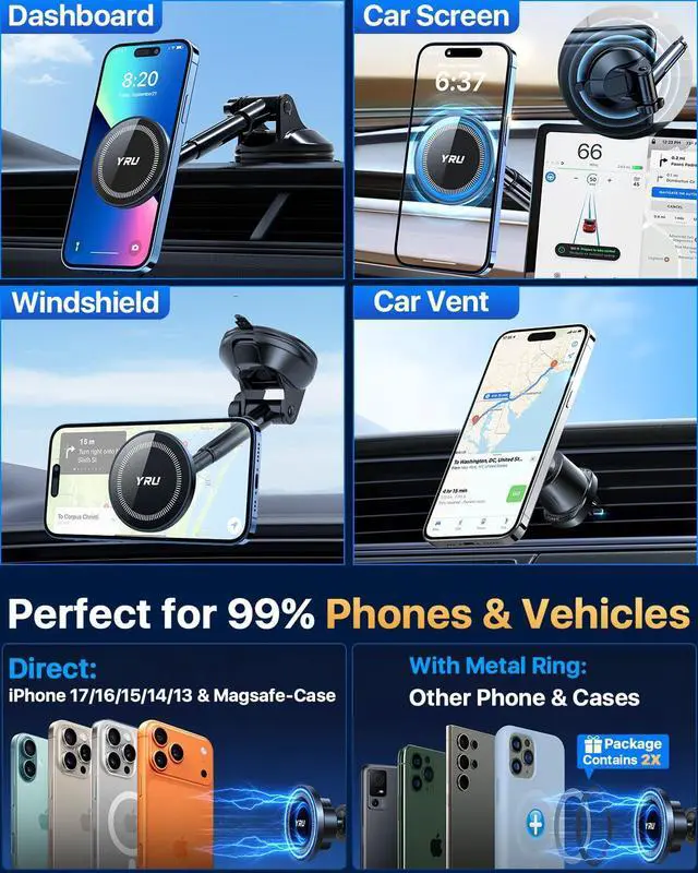 Alt view image 10 of 14 - Upgraded Magnetic Phone Holder CarPatented & Super Magnet for MagSafe Mount Dashboard Windshield Vent Magnet Phone Cradle Stand for iPhone 17 16 15 14 13 12 Pro Max Samsung Truck, Black