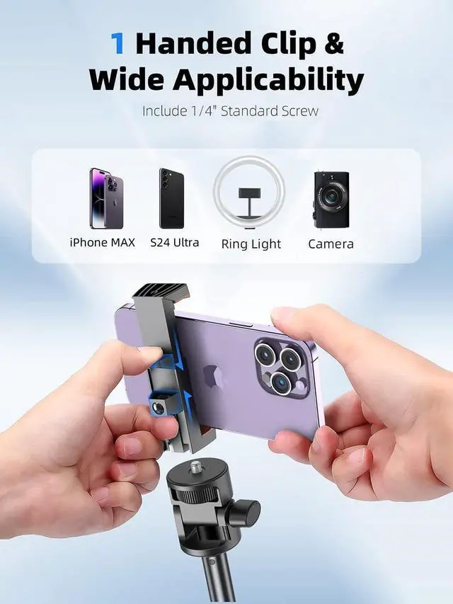 Alt view image 10 of 12 - 62" Phone Tripod & Selfie Stick, Extendable Photography Light Stand with Wireless Remote, Solidest, Portable, Lightweight, Compatible with iPhone/Android Phone