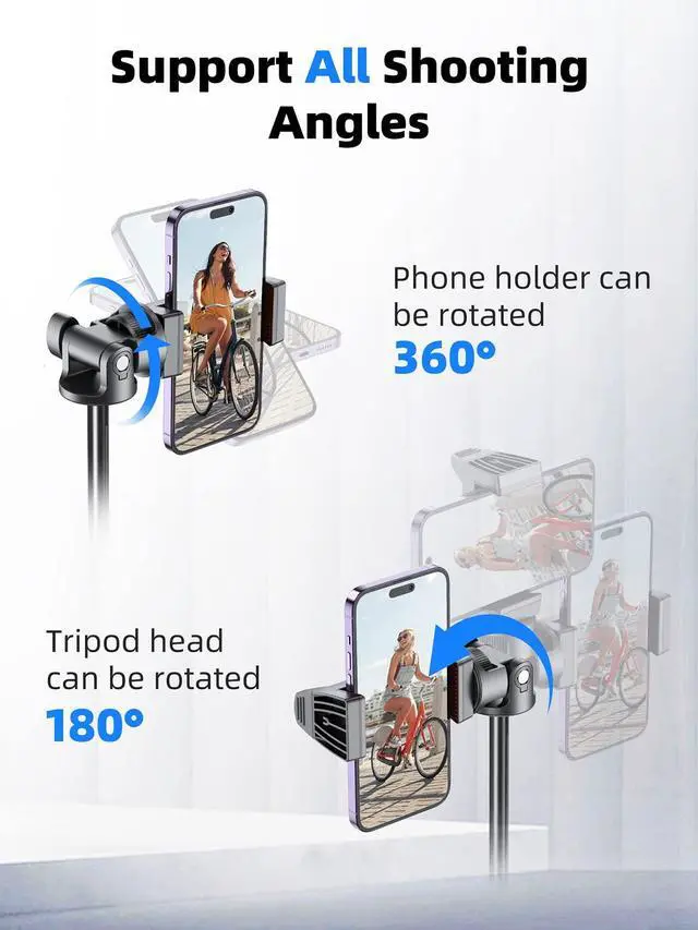 Alt view image 9 of 12 - 62" Phone Tripod & Selfie Stick, Extendable Photography Light Stand with Wireless Remote, Solidest, Portable, Lightweight, Compatible with iPhone/Android Phone