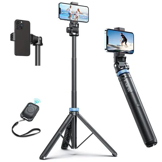 Alt view image 7 of 12 - 62" Phone Tripod & Selfie Stick, Extendable Photography Light Stand with Wireless Remote, Solidest, Portable, Lightweight, Compatible with iPhone/Android Phone