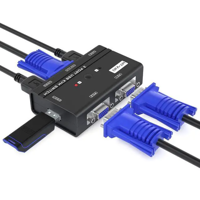 Alt view image 8 of 12 - VGA KVM Switch, 2 Port USB VGA KVM Switch for 2 Computers Share 1 Monitor Keyboard Mouse Printer, + 2 KVM Cables