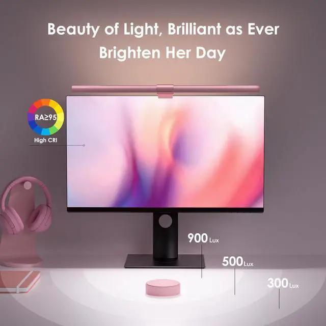 Alt view image 8 of 13 - Pink Monitor Light Bar with Remote, Eye-Care No Glare, Space Saving Computer Desk Lamp As Gifts for Girls, Stepless Dimming, Modern Aesthetic Desk Light Bar for Home Office, Mother's Day