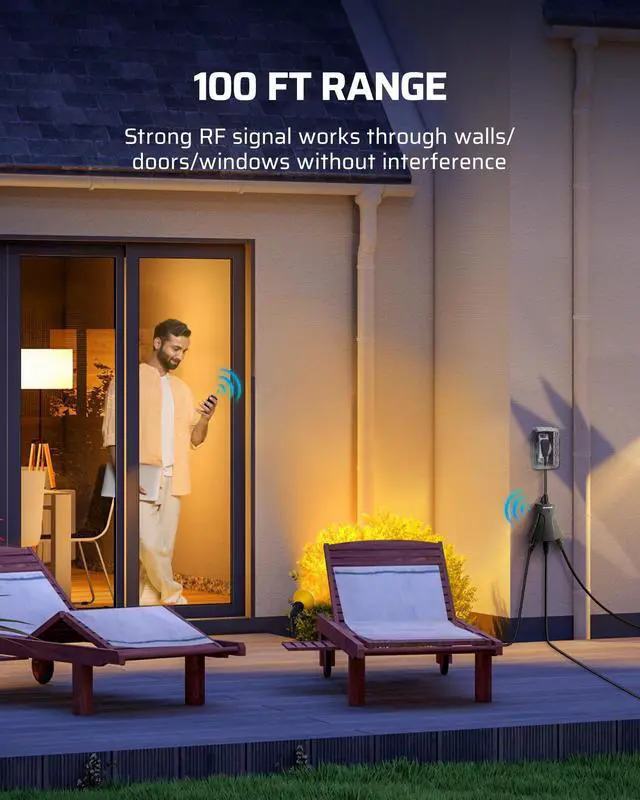 Alt view image 10 of 12 - Outdoor Remote Control Outlet, Wireless Remote Outlet Power Switch, Weatherproof 15 A Heavy Duty Electrical Plug, 3 Grounded Outlets for String Lights, 100Ft Range, UL Listed