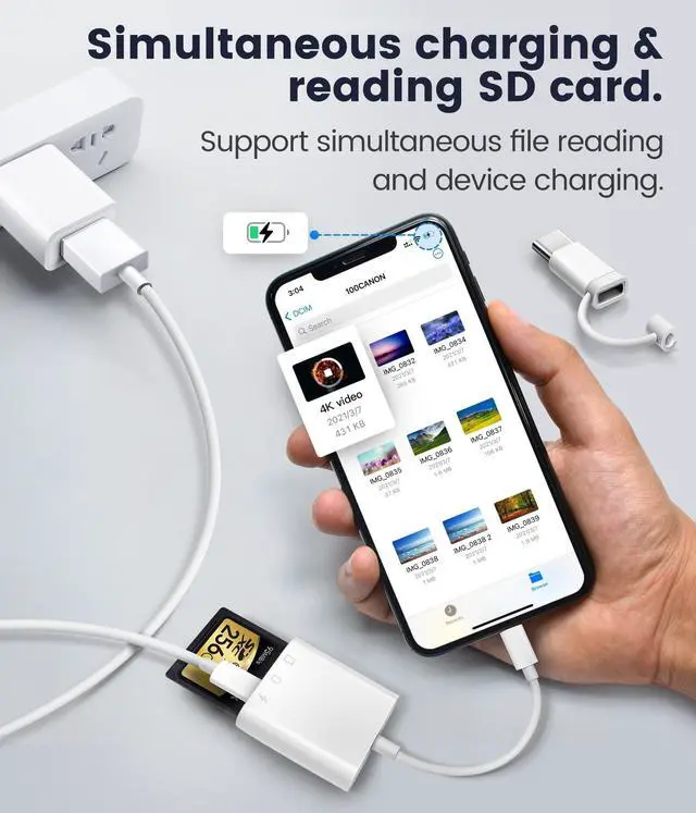 Alt view image 10 of 12 - SD Card Reader for iPhone iPad, Digital Trail Camera SD Card Viewer with Dual Slot for MicroSD/SD, Lightening&USBC Dual-Connector Memory Card Adapter for Photography, Plug and Play