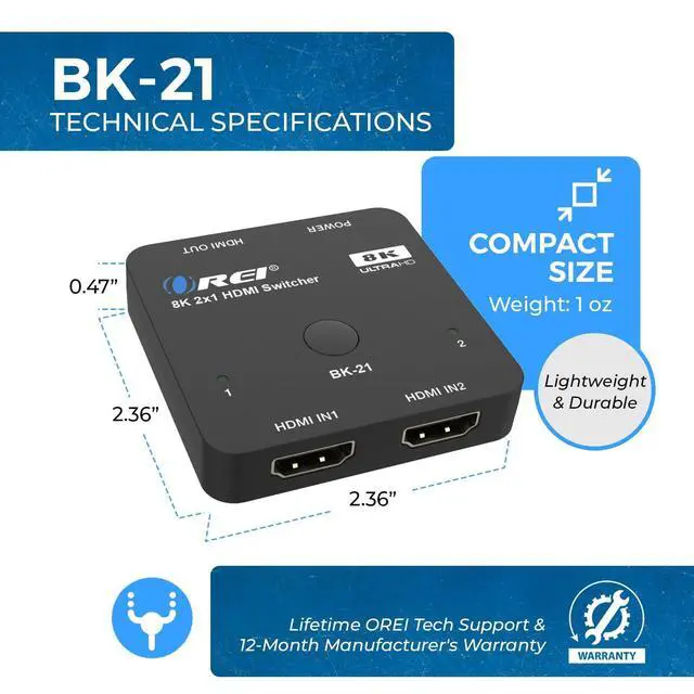 Alt view image 12 of 13 - 8K 2x1 HDMI Switch 4K@120hz - Auto HDMI Selector 48Gbps High Resolution Switch Between 2 Inputs Perfect for Gaming, PS5, Xbox, HDR10, Dolby Vision
