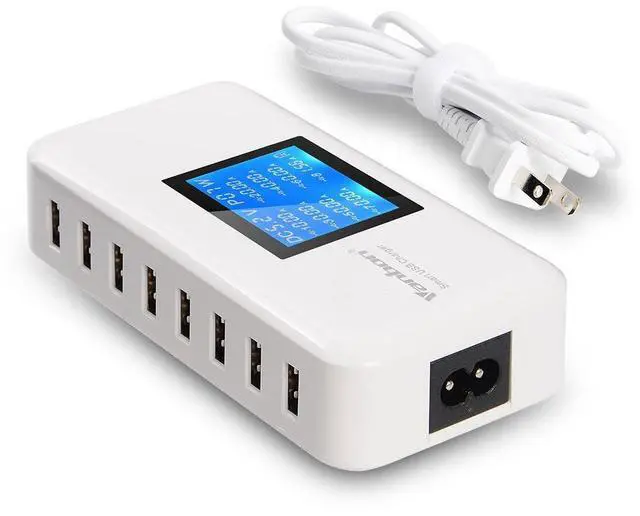 Alt view image 8 of 14 - 60W/12A 8-Port Desktop Charging Station Multiple USB, Multi Port Travel Fast Wall Charger Hub with LCD for Smart Phones, Tablet and More (White)