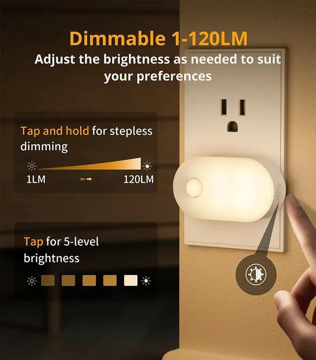 Alt view image 11 of 11 - 120LM Ultra Bright Plug-in Motion Sensor Night Light, Stepless Dimmable LED Nightlight, Always-On and Auto-Off, for Hallway, Stairs, Bathroom, Bedroom, Garage, Warm White (6-Pack)