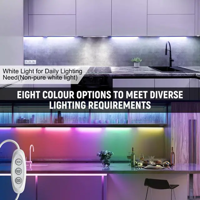 Alt view image 9 of 12 - RGB Light Bar with Color Memory & Dimmable Brightness for Monitor/Desk, Under Cabinet Lights with 8 Colors & Dynamic Modes, Magnetic Installation for Kitchen, Room, Shelf, USB Powered