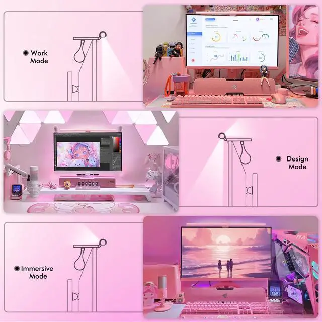 Alt view image 9 of 13 - Pink Monitor Light Bar with Remote, Eye-Care No Glare, Space Saving Computer Desk Lamp As Gifts for Girls, Stepless Dimming, Modern Aesthetic Desk Light Bar for Home Office, Mother's Day