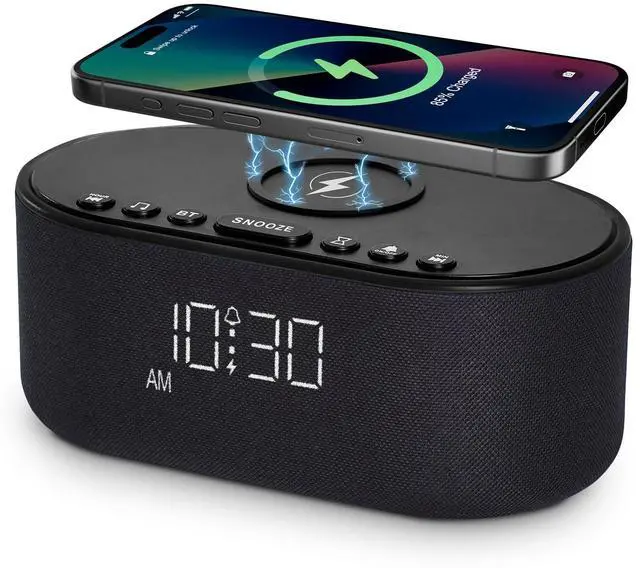 Alt view image 8 of 14 - Sound Machine Alarm Clock for Bedrooms: Bluetooth 10W Stereo Sound Speaker with Wireless Charging - White Noise Machine for Sleeping with 21 Soothing Sounds - Black