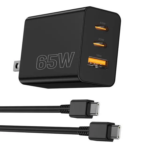 Alt view image 8 of 14 - 65W USB C Charger Block,3 Port GaN+ USB-C Wall Charger,100W PD Type C Multi Port Power Super Fast Charging Block Adapter&6FT Cable for Samsung Galaxy S26 Ultra/25/24,iPhone 17/16/15,iPad,MacBook