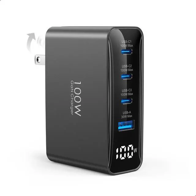 Alt view image 8 of 14 - 100W USB C Charger for MacBook, 4-Port PD Fast USBC Charger with LED Dispay, GaN Compact Foldable Charging Station for MacBook Pro/Air, iPad Pro, for iPhone 17/16 Pro Max, Galaxy S25, Black