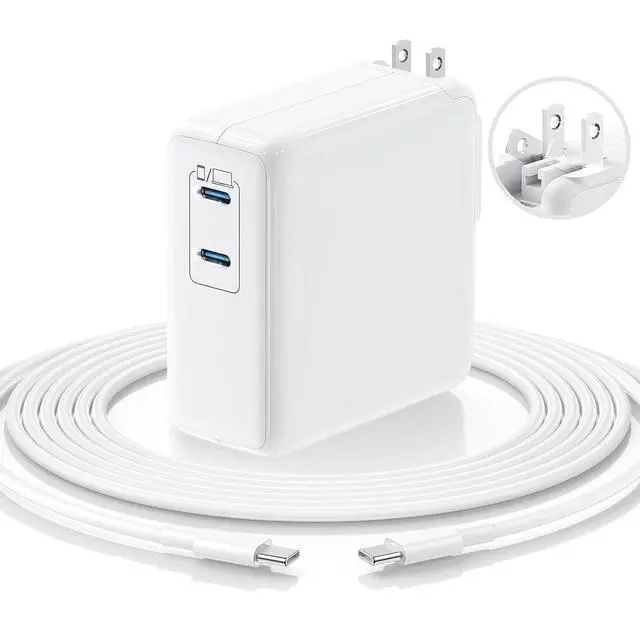 Alt view image 8 of 14 - MacBook Pro Charger,75W USB C Charger with Foldable Plug,Dual 75W Ports Fast Charging for MacBook Pro Air,iPad Pro,iPhone 17/16/15,Includes 6FT USB C to C Cables - White