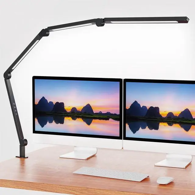 Alt view image 8 of 14 - Bright LED Desk Lamp with Clamp,Eye Caring Architect Led Desk Lights with Adjustable Swing Arm for Office Home,Dimming and Tempering Led Table Light