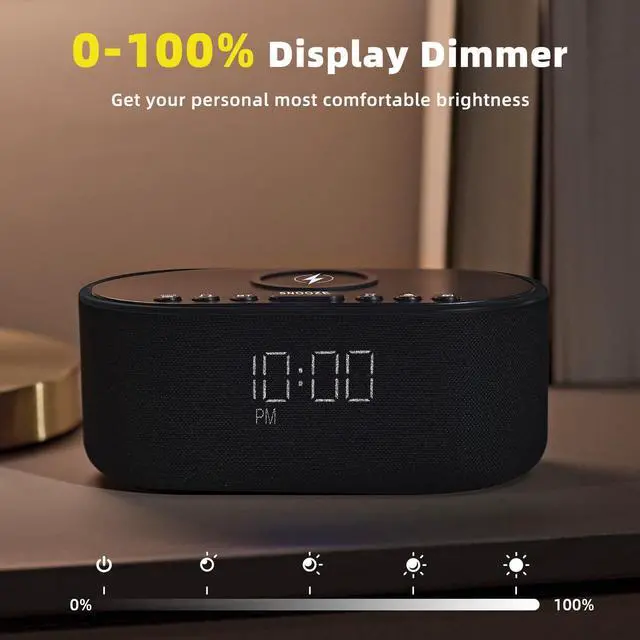 Alt view image 14 of 14 - Sound Machine Alarm Clock for Bedrooms: Bluetooth 10W Stereo Sound Speaker with Wireless Charging - White Noise Machine for Sleeping with 21 Soothing Sounds - Black
