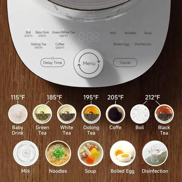Alt view image 10 of 12 - 1200w Electric Kettle, 1.5L Borosilicate Glass tea kettle, Hot water kettle electric for Coffee or Tea, BPA Free, Auto Shut-Off, Stainless Steel, Fast Boil, White