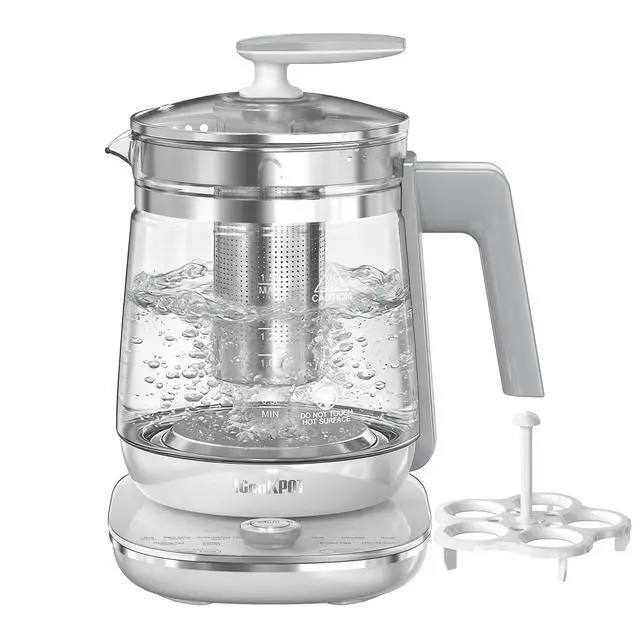Alt view image 7 of 12 - 1200w Electric Kettle, 1.5L Borosilicate Glass tea kettle, Hot water kettle electric for Coffee or Tea, BPA Free, Auto Shut-Off, Stainless Steel, Fast Boil, White