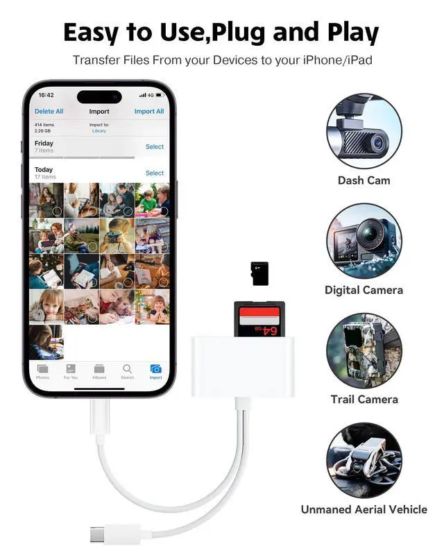 Alt view image 8 of 10 - SD Card Reader for iPhone iPad Camera with USB C, Dual Card Slot USB 3.0 Memory Card Reader Supports SD/TF Card Trail Camera Viewer SD Card Adapter Portable Micro SD Card Reader No App Plug and Play