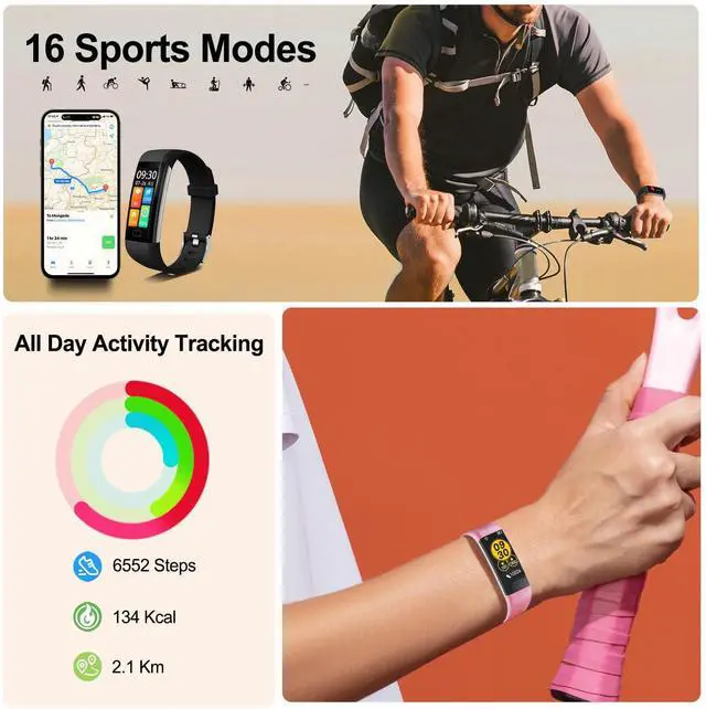 Alt view image 10 of 12 - Fitness Tracker with Step/Distance/Calories Counter, Activity Tracker with Heart Rate Monitor, Slim Style Watch IP68 Waterproof, Sleep Monitor Tracker, Pedometer Watch for Women Men