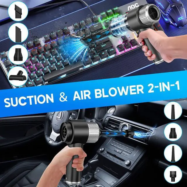 Alt view image 9 of 13 - Handheld Car Vacuum Cleaner, 16000PA Hand Held Vacuum Portable Cordless, 2 in 1 Air Duster and Vacuum Cleaner with LED Light, Multi-Nozzles, 120W High Power Mini Vacuum for Home, Pet, Office