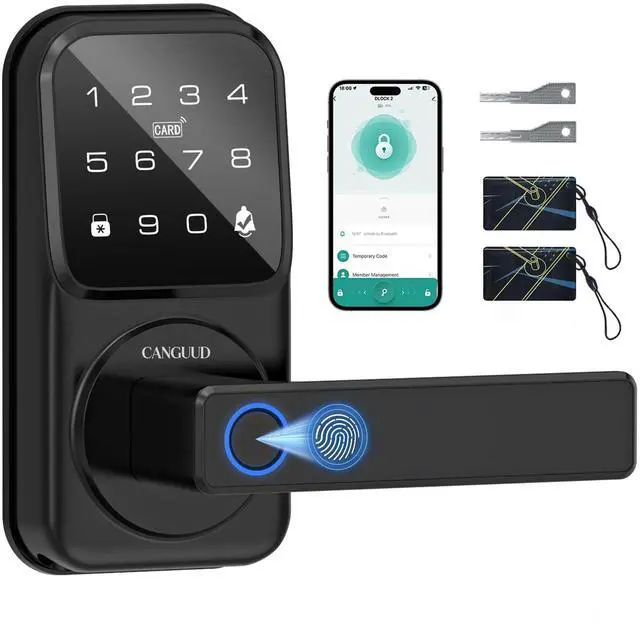 Alt view image 8 of 14 - Smart Door Lock with Handle - Keyless Entry Door Lock for Front Door, Touchscreen Keypad Door Knob Lever Lock, Fingerprint Door Handle Lock, Auto Lock, App Control, Easy Installation
