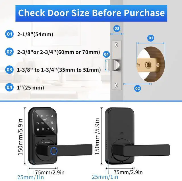 Alt view image 13 of 14 - Smart Door Lock with Handle - Keyless Entry Door Lock for Front Door, Touchscreen Keypad Door Knob Lever Lock, Fingerprint Door Handle Lock, Auto Lock, App Control, Easy Installation