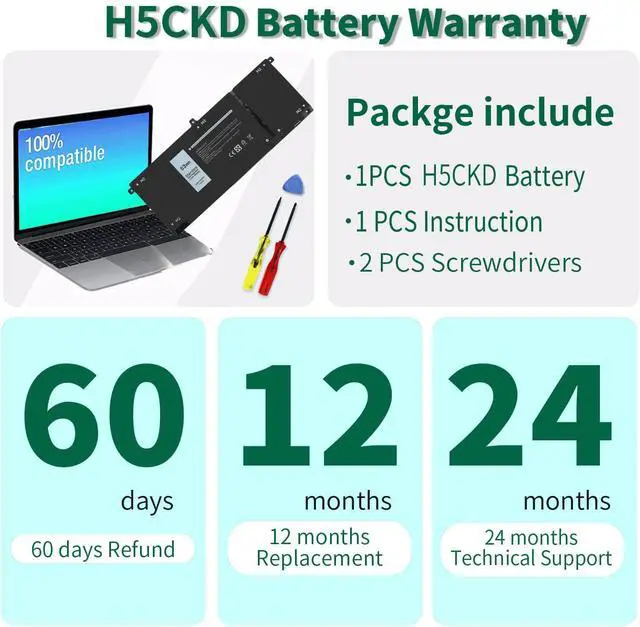 Alt view image 9 of 10 - 53Wh H5CKD 15V Battery Replacement for Dell Inspiron 5400 5406 7405 7300 7306 7500 7506 2-in-1 Silver 5300 5301 5401 5402 5408 5409 5501 5502 5508 5509 Series Latitude 3410 3510 Vostro 5300 5301 7T8CD