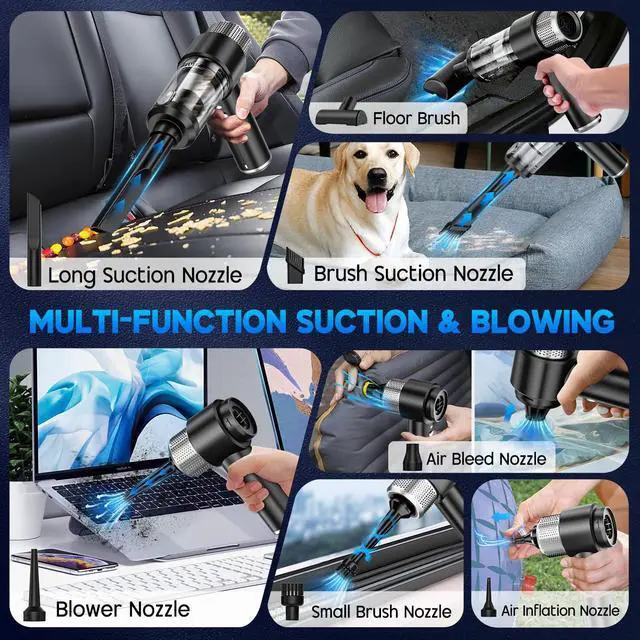 Alt view image 12 of 13 - Handheld Car Vacuum Cleaner, 16000PA Hand Held Vacuum Portable Cordless, 2 in 1 Air Duster and Vacuum Cleaner with LED Light, Multi-Nozzles, 120W High Power Mini Vacuum for Home, Pet, Office