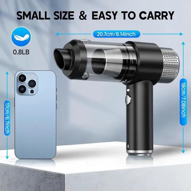 Alt view image 13 of 13 - Handheld Car Vacuum Cleaner, 16000PA Hand Held Vacuum Portable Cordless, 2 in 1 Air Duster and Vacuum Cleaner with LED Light, Multi-Nozzles, 120W High Power Mini Vacuum for Home, Pet, Office