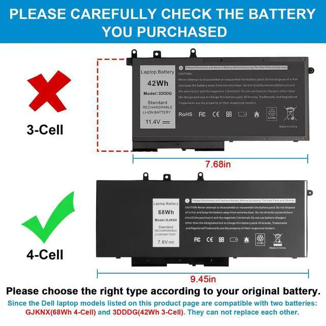 Alt view image 9 of 14 - 68W GJKNX Laptop Battery for Dell Latitude 5480 5580 5280 5288 5290 5488 5490 5491 5495 5590 5591 E5480 E5580 E5490 E5590 Precision 15 3520 3530 DY9NT 0DY9NT 5YHR4 451-BBZG GD1JP 0GD1JP