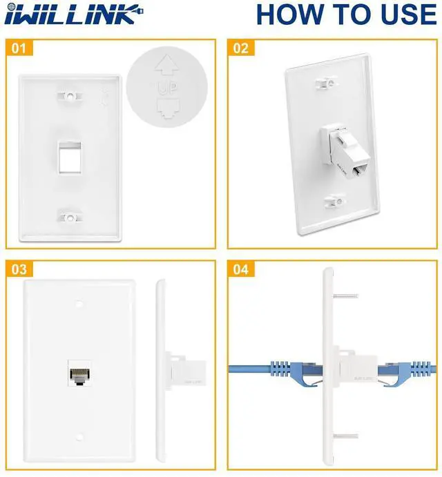 Alt view image 13 of 14 - 1-Port Keystone Wall Plate 10-Pack, Low Profile Ethernet Wall Plates for Keystone Jack, White