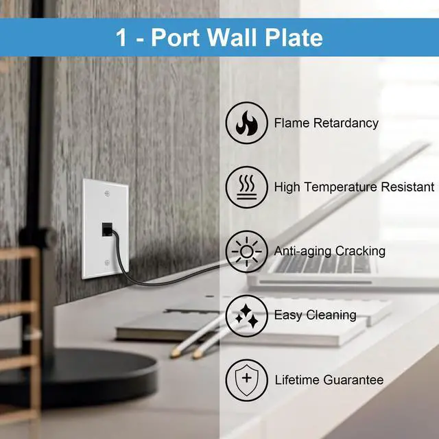Alt view image 10 of 14 - 1-Port Keystone Wall Plate 10-Pack, Low Profile Ethernet Wall Plates for Keystone Jack, White