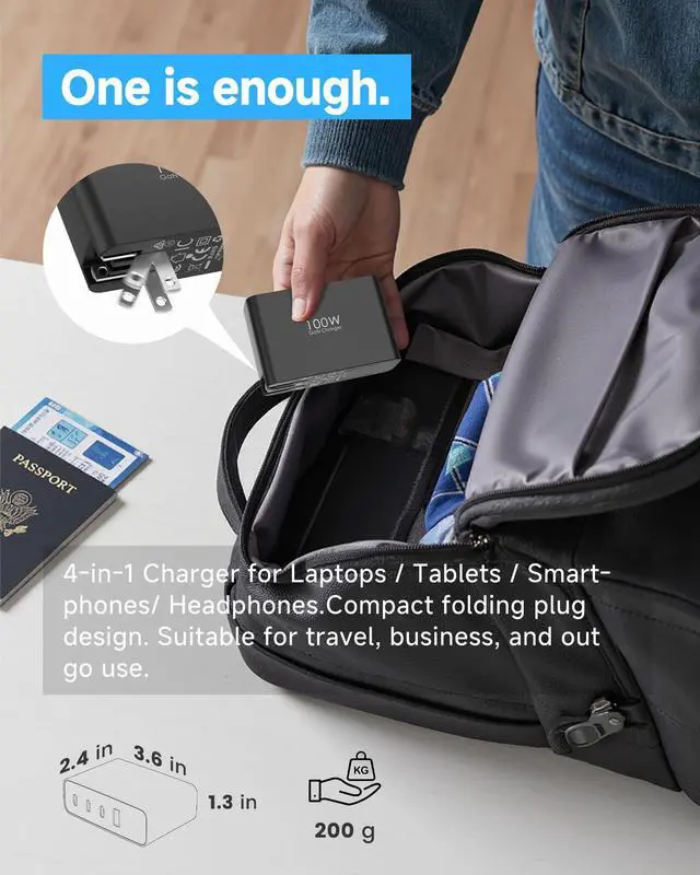 Alt view image 13 of 14 - 100W USB C Charger for MacBook, 4-Port PD Fast USBC Charger with LED Dispay, GaN Compact Foldable Charging Station for MacBook Pro/Air, iPad Pro, for iPhone 17/16 Pro Max, Galaxy S25, Black