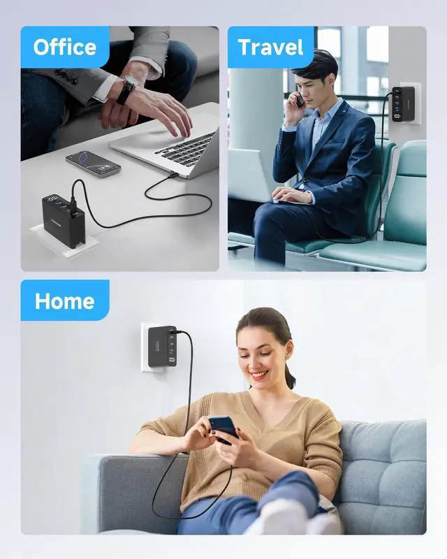 Alt view image 14 of 14 - 100W USB C Charger for MacBook, 4-Port PD Fast USBC Charger with LED Dispay, GaN Compact Foldable Charging Station for MacBook Pro/Air, iPad Pro, for iPhone 17/16 Pro Max, Galaxy S25, Black