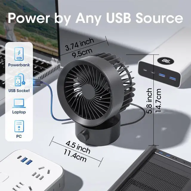 Alt view image 13 of 13 - USB Desk Fan Small Quiet, Stepless Speed Flexible Adjust Mini Fans for Home Office Dorm Desktop, Portable Travel Fan Personal Cooling, Plug In USB Powered, Black