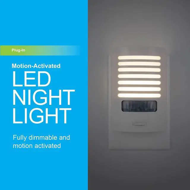 Alt view image 9 of 11 - LED Night Light, Motion Sensing, Dimmable, Louver Shade, White, Plug-in, UL-Certified, Ideal Nightlight for Bedroom, Bathroom, Kitchen, Hallway and More, 67555