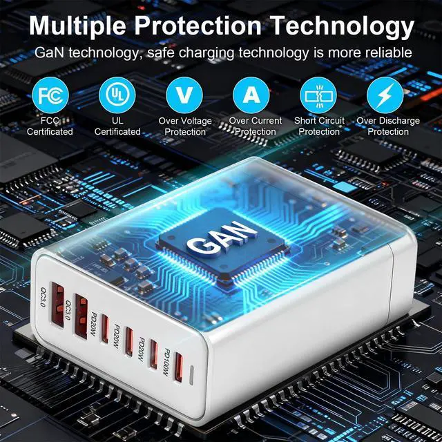 Alt view image 12 of 14 - 200W USB C Fast Charger, GaN PD 100W Charging Station, Upgraded 6-Port USB-C Fast Charging, Adapter for iPad iPhone 17 16 15 14 12, MacBook Pro, Samsung Galaxy