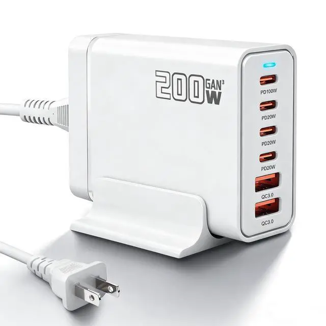 Alt view image 8 of 14 - 200W USB C Fast Charger, GaN PD 100W Charging Station, Upgraded 6-Port USB-C Fast Charging, Adapter for iPad iPhone 17 16 15 14 12, MacBook Pro, Samsung Galaxy
