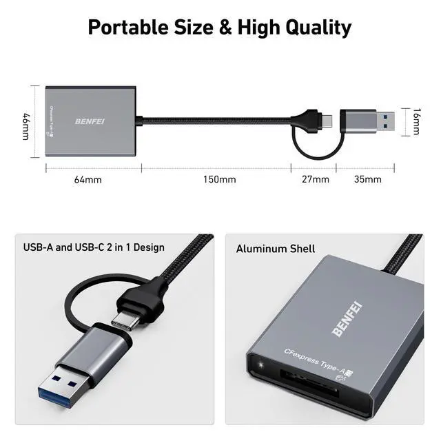 Alt view image 13 of 13 - Type A Card Reader with USB 3.2 (Gen 2) 10Gbps, USB-C&USB-A 2-in-1 Type A CFexpress Adapter, Compatible with Windows/Mac/Linux/Android