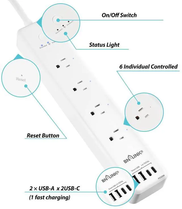 Alt view image 13 of 14 - Smart Plug Power StripSurge Protector with 4 Individually Controlled Smart Outlets, 4 USBs (incl. 20W USB-C), Compatible with Alexa and Google Home