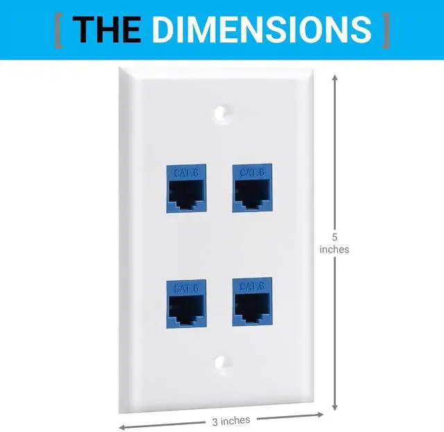 Alt view image 10 of 14 - 4 Port Ethernet Wall Plate, Cat 6, Wall Outlet, RJ45 Female to Female Keystone Jacks - White