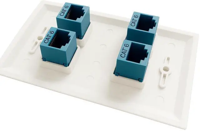 Alt view image 11 of 14 - 4 Port Ethernet Wall Plate, Cat 6, Wall Outlet, RJ45 Female to Female Keystone Jacks - White