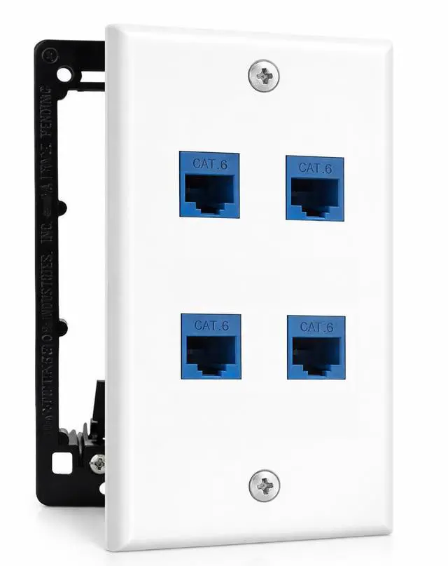 Alt view image 8 of 14 - 4 Port Ethernet Wall Plate, Cat 6, Wall Outlet, RJ45 Female to Female Keystone Jacks - White