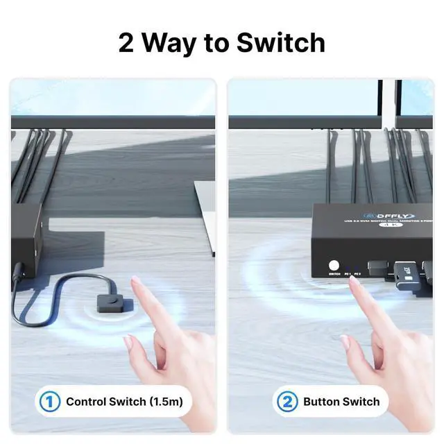 Alt view image 11 of 12 - USB 3.0 HDMI KVM Switch 2 Monitors 2 Computers 4K@60Hz, KVM Switches Dual Monitor with 3 USB 3.0 Ports Sharing Keyboard and Mouse, Printer/Scanner, Desktop Controller, EDID Compatible