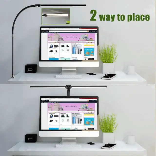 Alt view image 9 of 14 - Double Head LED Desk Lamp, Architect Desk Lamps for Home Office, 24W Brightest Workbench Office Lighting-5 Color Modes and 5 Dimmable Eye Protection Modern Desk Lamp for Monitor Reading