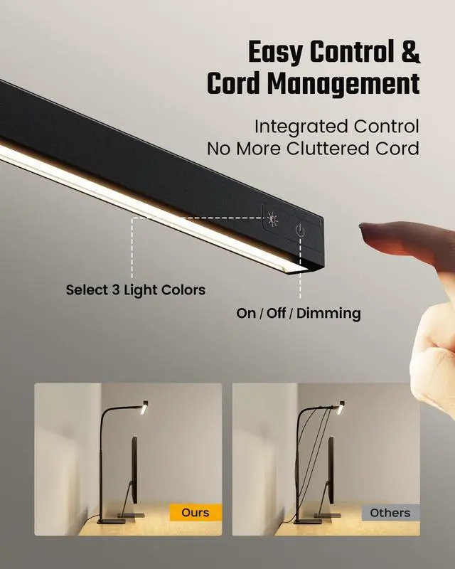 Alt view image 11 of 14 - LED Desk Lamp for Home Office, Eye-Caring Desk Light with Base, 12W Touch Control 3 Colors Dimmable Brightness, Gooseneck Architect Lamp for Computer Monitor Reading Workbench, Black