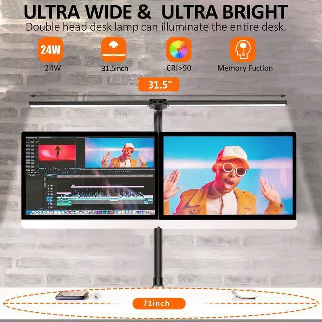 Alt view image 10 of 14 - Double Head LED Desk Lamp, Architect Desk Lamps for Home Office, 24W Brightest Workbench Office Lighting-5 Color Modes and 5 Dimmable Eye Protection Modern Desk Lamp for Monitor Reading