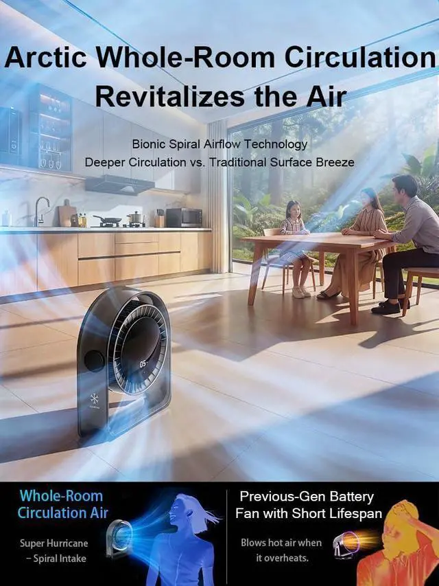 Alt view image 10 of 13 - 2026 New Desk Fan, Quiet Air Circulator Mini Fan for Bedroom, Portable Smart Display USB Fan, 4 Speeds Strong Airflow, 120°Tilt, Small Desktop Table Fans For Office Bedside Room, Translucent Black